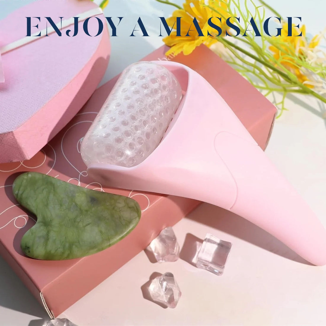 Ice Roller & Gua Sha Face Massager – Pink