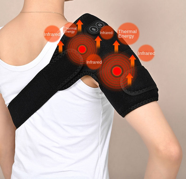Electric Shoulder Brace Heated Knee Massager Vibration Massage Black Support Strap with Adjustable