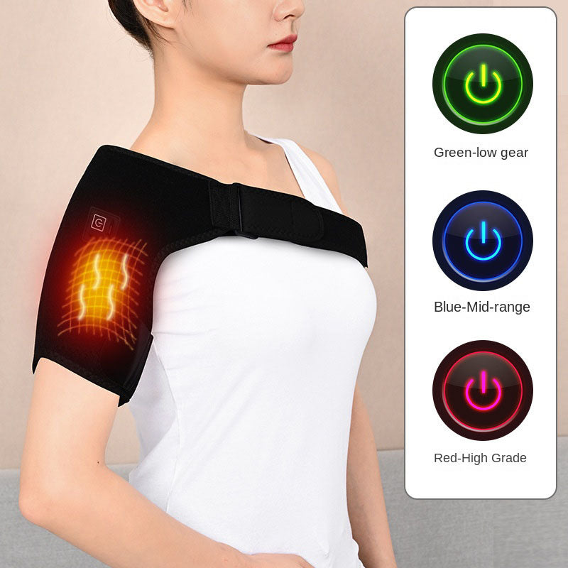 Electric Shoulder Brace Heated Knee Massager Vibration Massage Black Support Strap with Adjustable
