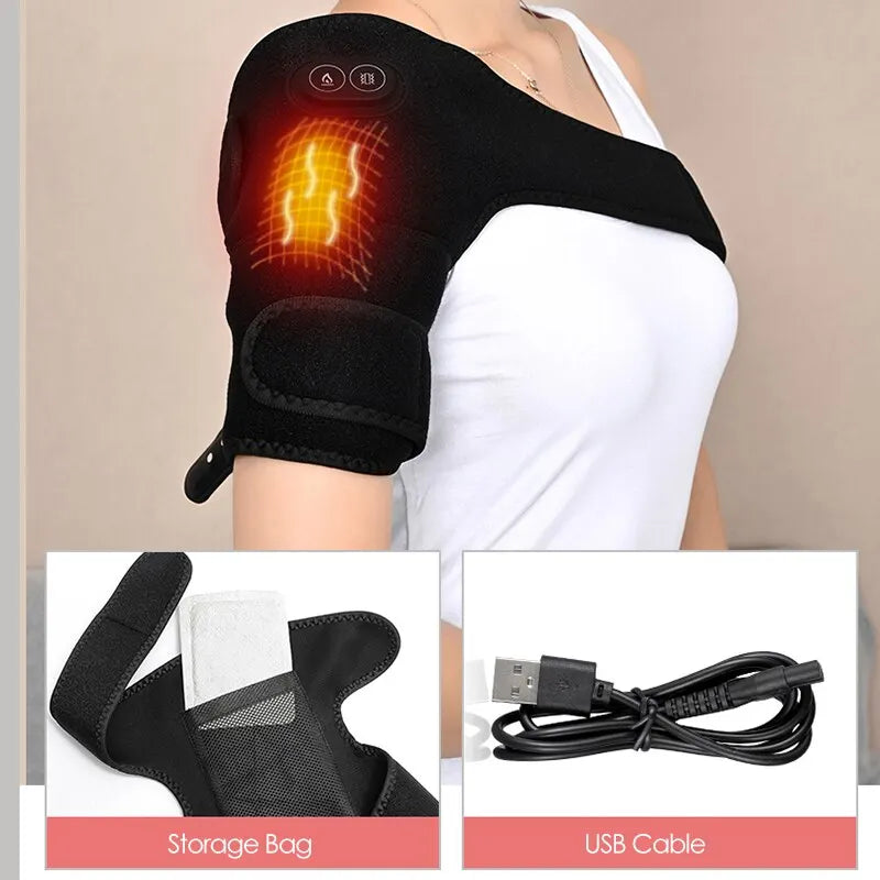 Electric Shoulder Brace Heated Knee Massager Vibration Massage Black Support Strap with Adjustable
