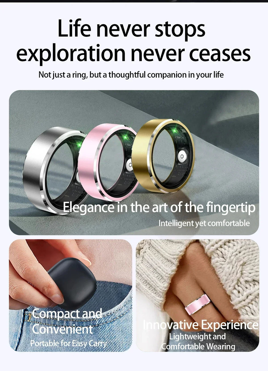Smart Ring – Heart Rate, Blood Oxygen & Pressure Monitor