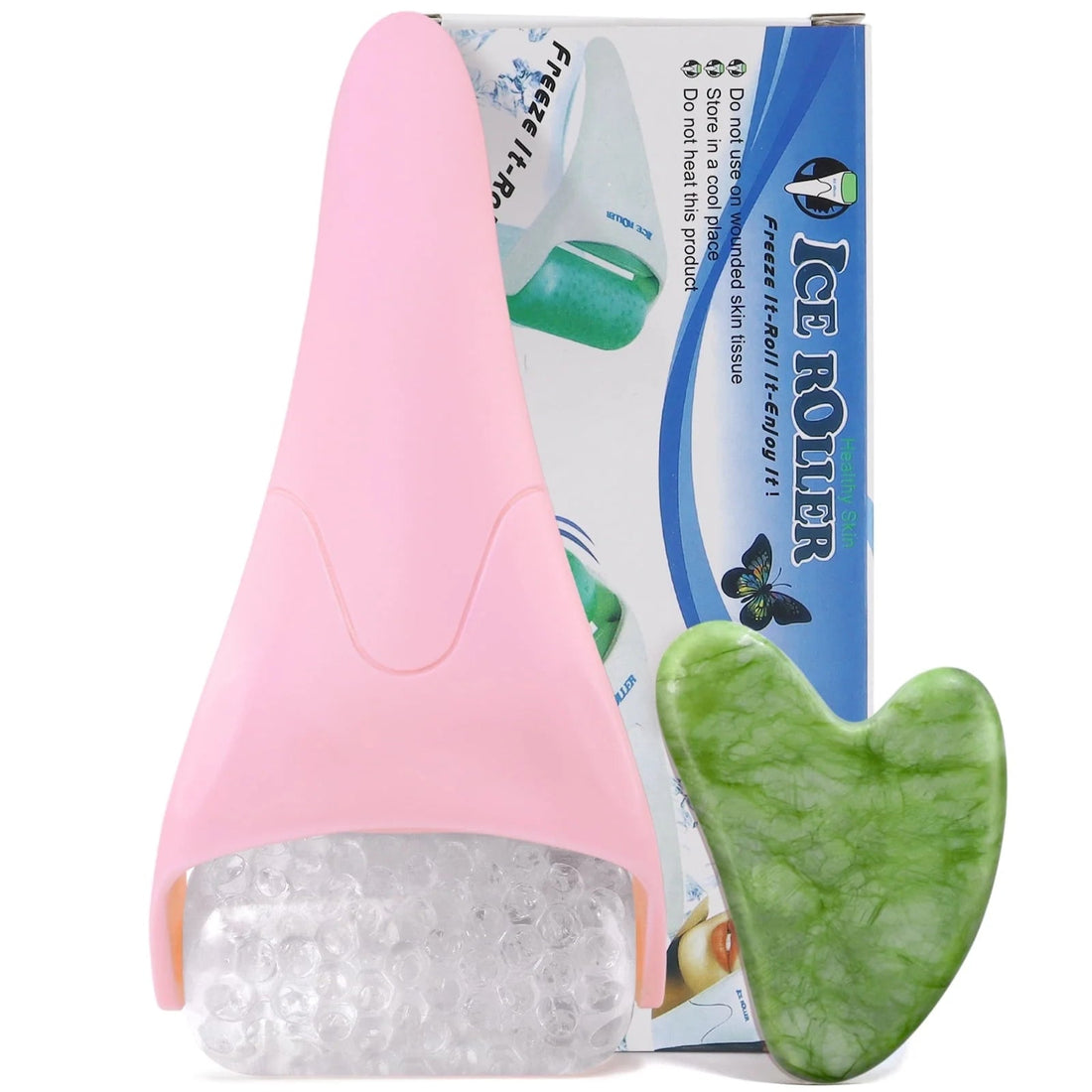 Ice Roller & Gua Sha Face Massager – Pink